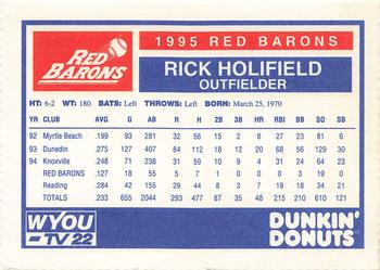1995 Dunkin' Donuts Scranton/Wilkes-Barre Red Barons #NNO Rick Holifield Back