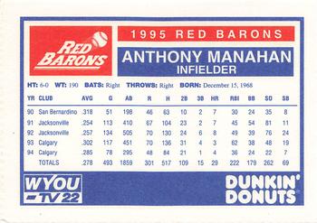 1995 Dunkin' Donuts Scranton/Wilkes-Barre Red Barons #NNO Anthony Manahan Back
