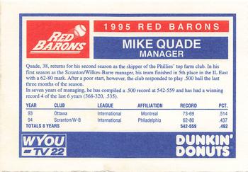 1995 Dunkin' Donuts Scranton/Wilkes-Barre Red Barons #NNO Mike Quade Back