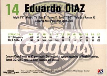 2018 Grandstand Kane County Cougars #11 Eduardo Diaz Back