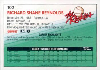 1992 Donruss The Rookies #102 Shane Reynolds Back