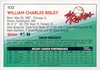 1992 Donruss The Rookies #103 Bill Risley Back