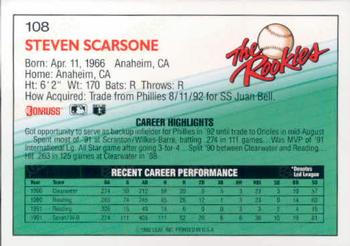 1992 Donruss The Rookies #108 Steve Scarsone Back