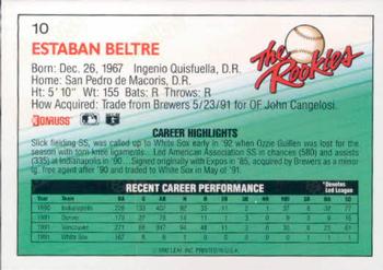 1992 Donruss The Rookies #10 Esteban Beltre Back