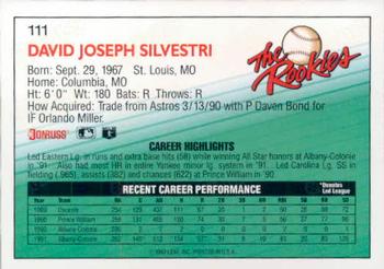 1992 Donruss The Rookies #111 Dave Silvestri Back