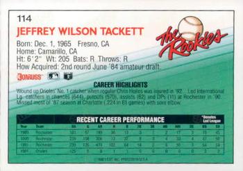 1992 Donruss The Rookies #114 Jeff Tackett Back
