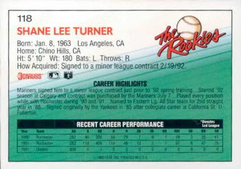 1992 Donruss The Rookies #118 Shane Turner Back