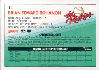 1992 Donruss The Rookies #11 Brian Bohanon Back