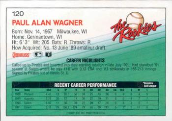 1992 Donruss The Rookies #120 Paul Wagner Back