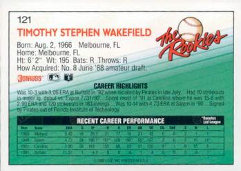 1992 Donruss The Rookies #121 Tim Wakefield Back