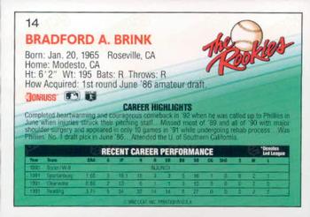 1992 Donruss The Rookies #14 Brad Brink Back