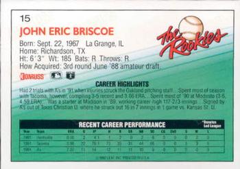 1992 Donruss The Rookies #15 John Briscoe Back