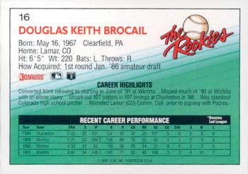 1992 Donruss The Rookies #16 Doug Brocail Back