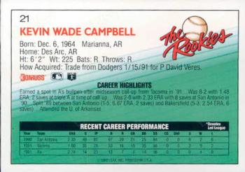 1992 Donruss The Rookies #21 Kevin Campbell Back
