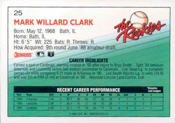 1992 Donruss The Rookies #25 Mark Clark Back