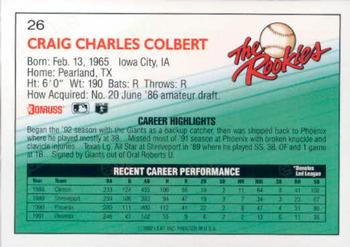 1992 Donruss The Rookies #26 Craig Colbert Back