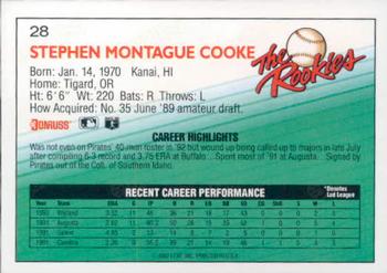1992 Donruss The Rookies #28 Steve Cooke Back