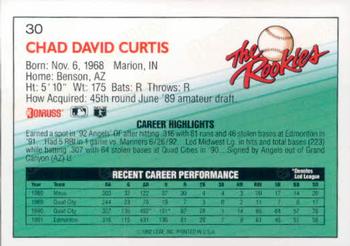 1992 Donruss The Rookies #30 Chad Curtis Back