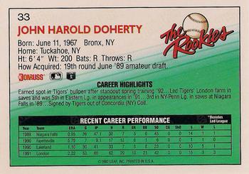 1992 Donruss The Rookies #33 John Doherty Back