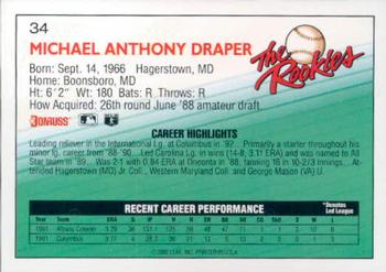 1992 Donruss The Rookies #34 Mike Draper Back
