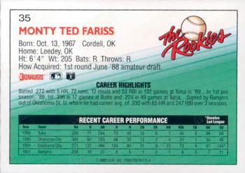 1992 Donruss The Rookies #35 Monty Fariss Back