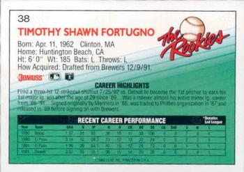 1992 Donruss The Rookies #38 Tim Fortugno Back