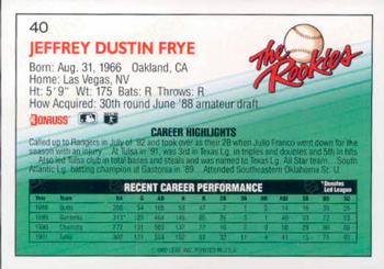 1992 Donruss The Rookies #40 Jeff Frye Back