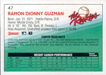 1992 Donruss The Rookies #47 Johnny Guzman Back