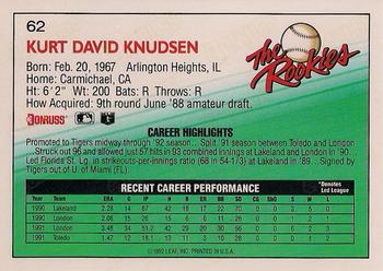 1992 Donruss The Rookies #62 Kurt Knudsen Back