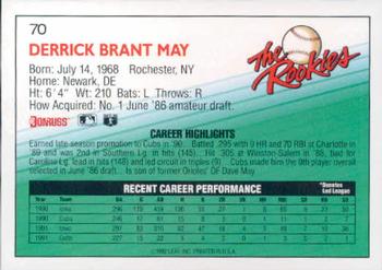 1992 Donruss The Rookies #70 Derrick May Back