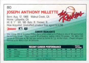 1992 Donruss The Rookies #80 Joe Millette Back
