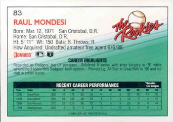 1992 Donruss The Rookies #83 Raul Mondesi Back