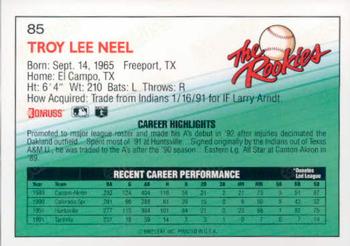1992 Donruss The Rookies #85 Troy Neel Back