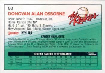1992 Donruss The Rookies #88 Donovan Osborne Back