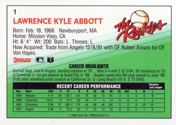 1992 Donruss The Rookies #1 Kyle Abbott Back