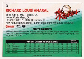 1992 Donruss The Rookies #3 Rich Amaral Back