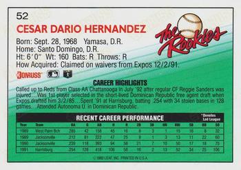 1992 Donruss The Rookies #52 Cesar Hernandez Back