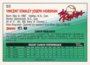 1992 Donruss The Rookies #53 Vince Horsman Back