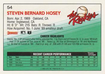 1992 Donruss The Rookies #54 Steve Hosey Back