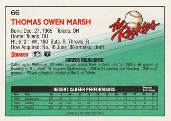 1992 Donruss The Rookies #66 Tom Marsh Back