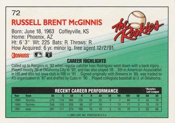 1992 Donruss The Rookies #72 Russ McGinnis Back