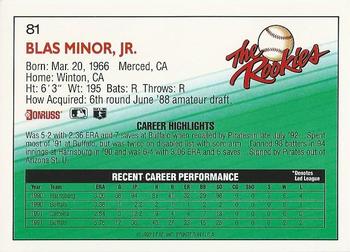 1992 Donruss The Rookies #81 Blas Minor Back