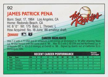 1992 Donruss The Rookies #92 Jim Pena Back