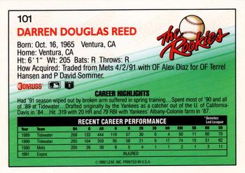 1992 Donruss The Rookies #101 Darren Reed Back
