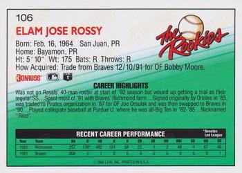 1992 Donruss The Rookies #106 Rico Rossy Back