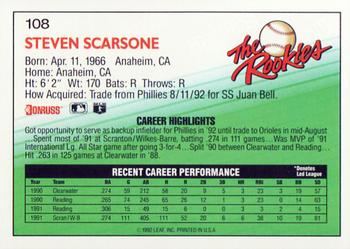 1992 Donruss The Rookies #108 Steve Scarsone Back