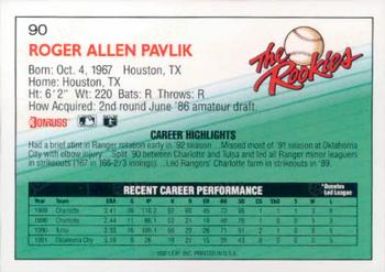 1992 Donruss The Rookies #90 Roger Pavlik Back