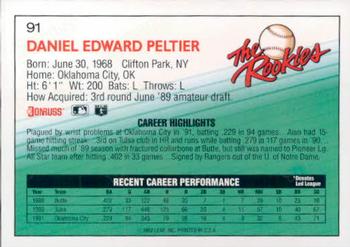 1992 Donruss The Rookies #91 Dan Peltier Back