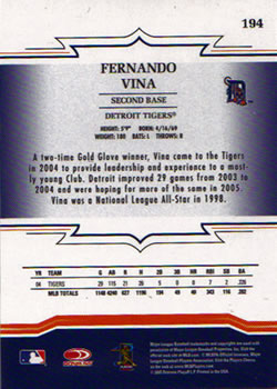 2005 Donruss Throwback Threads #194 Fernando Vina Back