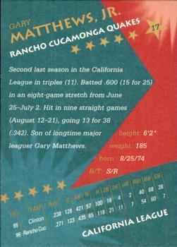 1997 California/Carolina League All-Stars #17 Gary Matthews Jr. Back